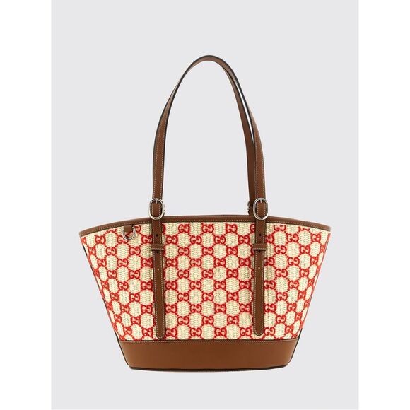 GUCCI Handbags - Gucci Raffia Shoulder Bag With Embroidered Gg Monogram And Double Handles
